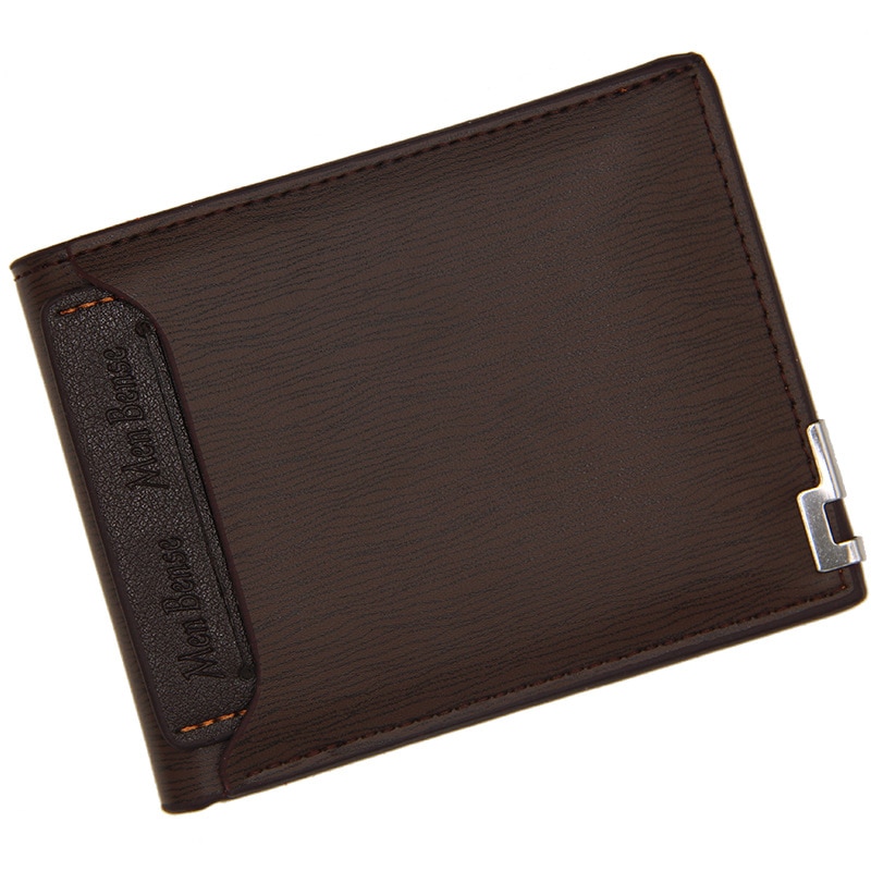 Men's Short Wallet Multifunction Iron Edge Draw Card Wallet Pu Casual Change Wallet: Dark Brown