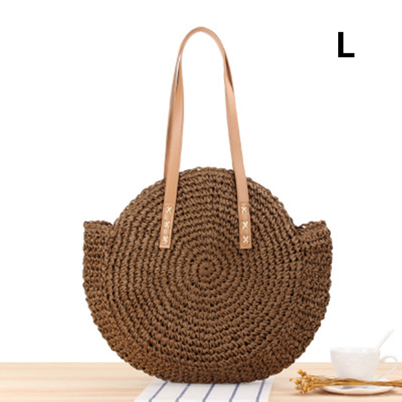 JULY'S SONG Straw Bag Women Shoulder Beach Bag Round Rattan Straw Handmade Big Capacity Cutout Crossbody Bag: 4