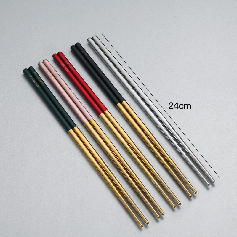 WORTHBUY 5 Pairs Juego de coloridos palillos chinos de acero inoxidable 304 para palillos de comida de Sushi palillos chinos reutilizables antideslizantes: 24cm Colorful