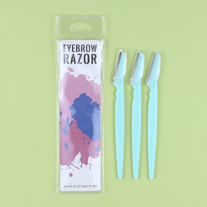 3 Stks/set Wenkbrauw Trimmer Eye Brow Haar Remover Facial Razor Wenkbrauwen Blades Scheerapparaat Scherpe Draagbare Set Vrouwen Beauty Make-Up Tool kit: Light Blue
