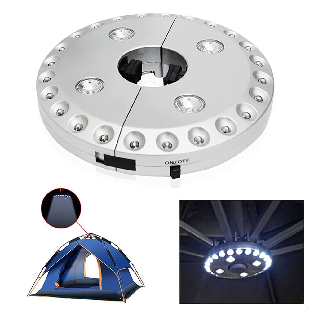 Zilveren Paraplu Pole Licht 28led Draagbare Parasol Led Camping Tent Lamp Voor Parasol Tuin Terras Patio Verlichting