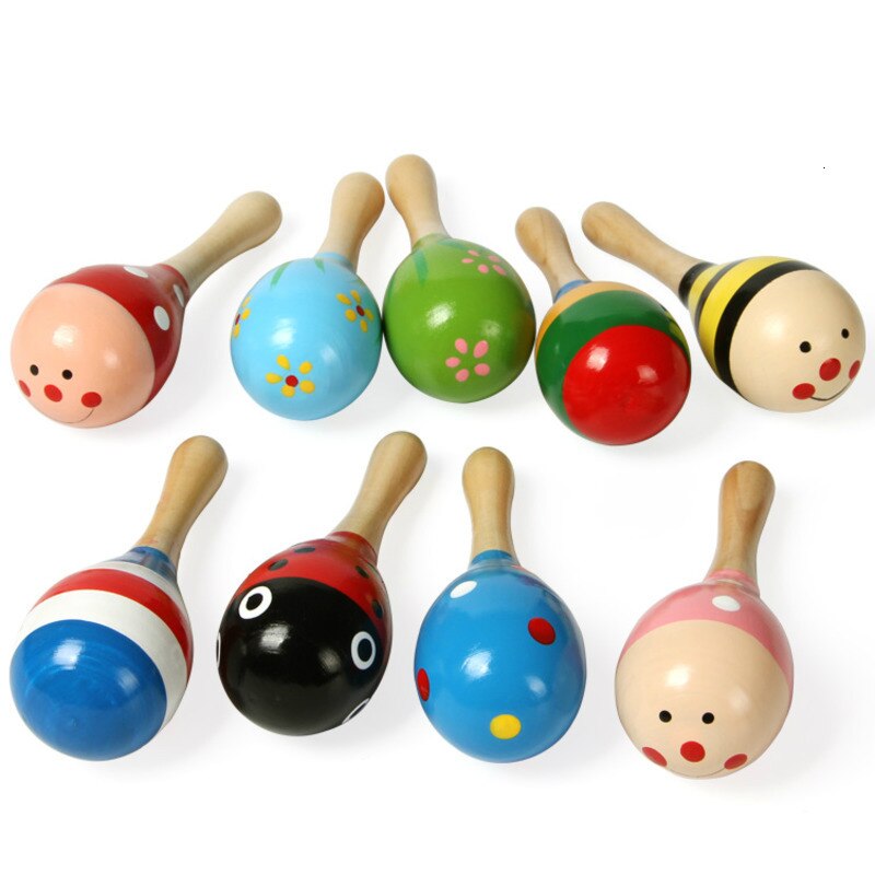 1PCS Mini Colorful Baby Wooden Sand Hammer Rattle Toys Musical Instrument Sound Maker Infant Attetion Training Toy Random Color