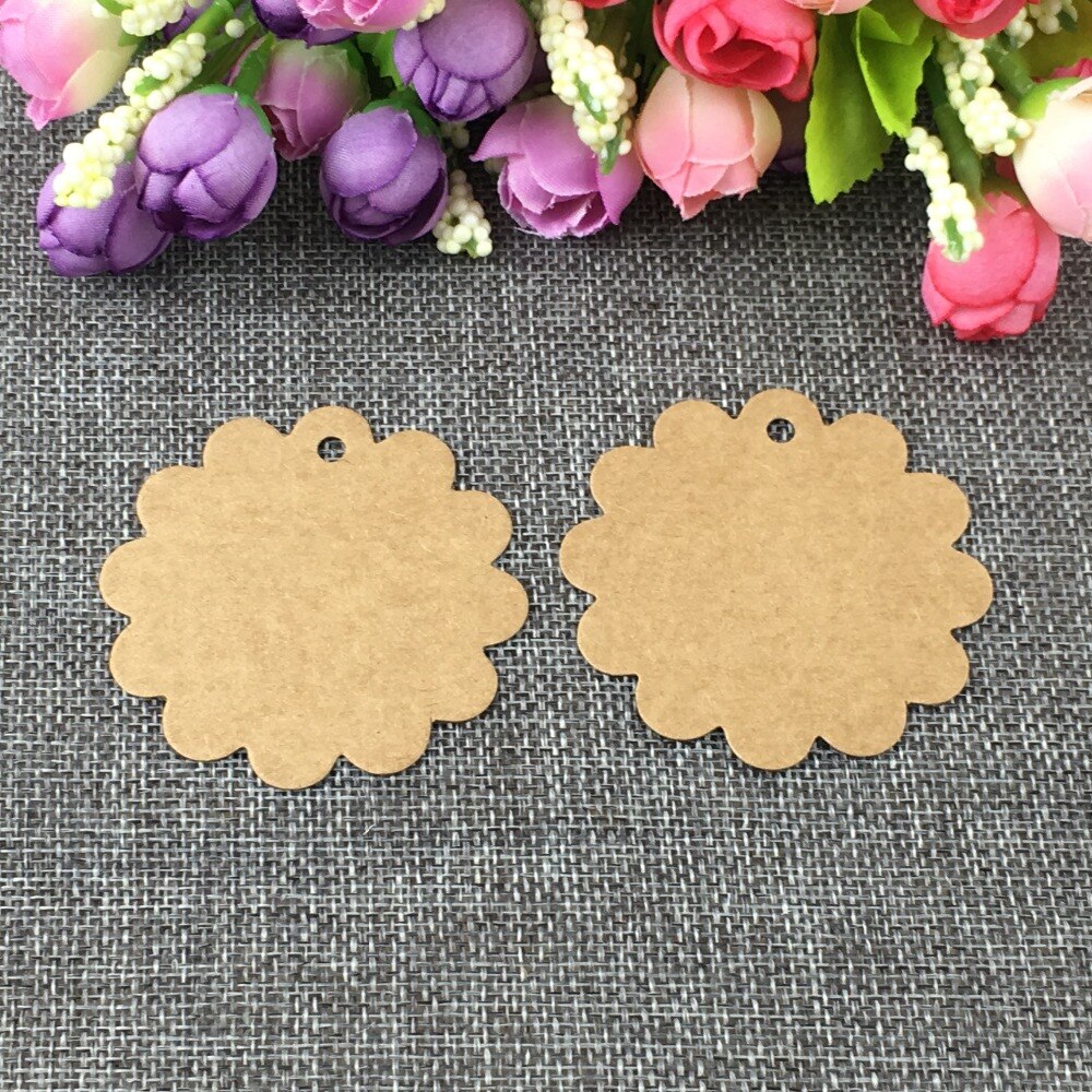200 unids/lote de 6x6cm, manualidades de papel con forma de flor, etiquetas de tarjetas de flores de de papel blanco/marrón para decoración de bodas, tarjetas DIY