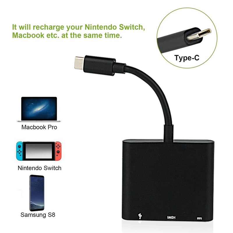 Adaptateur de moyeu HDMI USB C pour Nintendo Switch, 1080P Type C vers HDMI câble de convertisseur pour Nintendo Switch