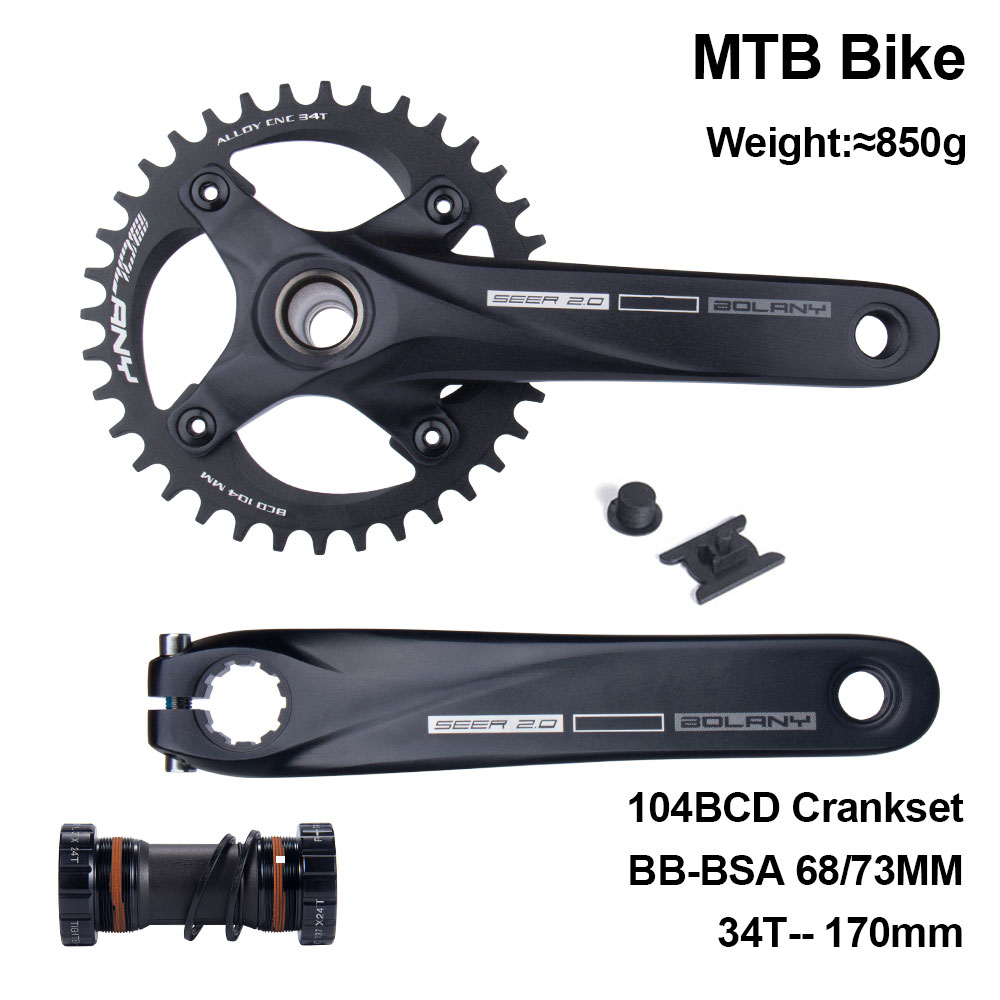 Bolany-platos y bielas de bicicleta 104BCD, juego de bielas huecas de 170mm, plato de manivela integrado 36T con orificio redondo inferior: Blanco