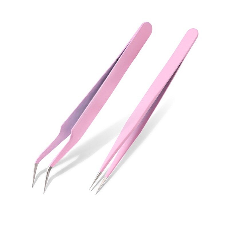 Snoep Kleur Roestvrijstalen Pincet Macaron Kleur Sticker Tool Wimper Extension Wees Nipper Clip Manicure Nail Art Tool: 2pcs pink