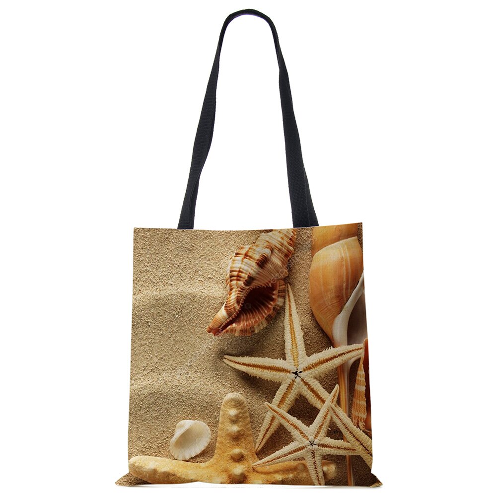 Dames Schoudertas Blauwe Oceaan Zeester Strand Zand Prints Tote Bag Linnen Stof Mooie Casual Praktische Handtas: 7