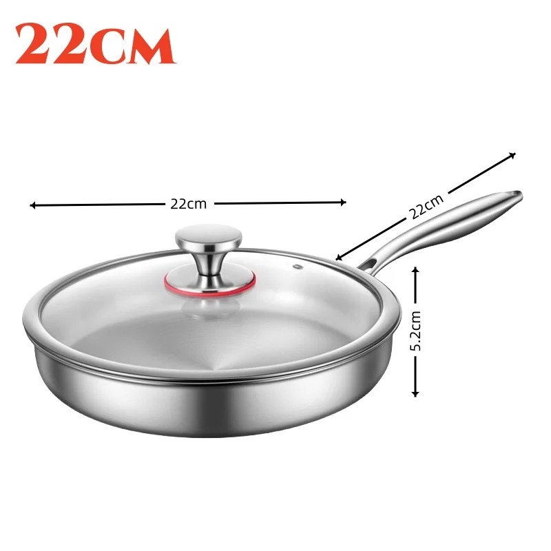 Sartén alemana de acero inoxidable 316, plancha dorada de titanio, freidora antiadherente, sartén para freír para uso en llamas abiertas con tapa: Blanco