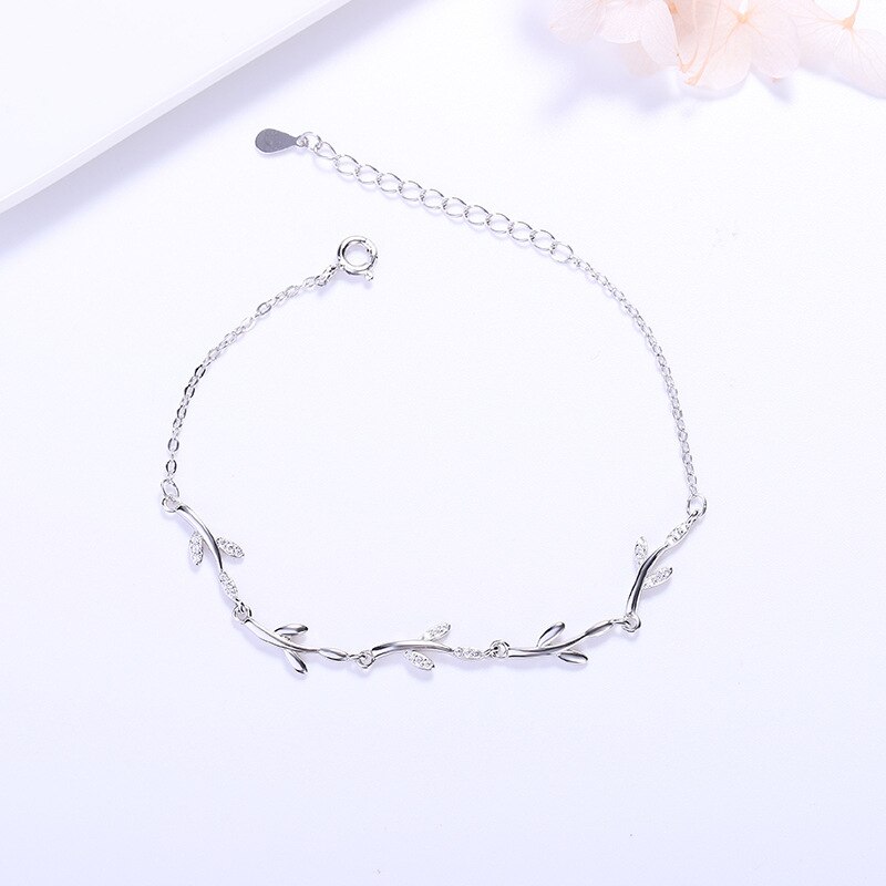 Pulseira de folhas s925 pulseira de prata pequena e pura e fresca, temperamento, folhas, bracelete pulseira de prata com meninas