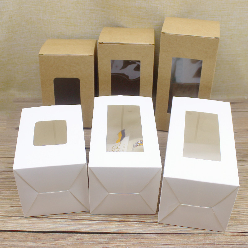 10 Stuks Diy Vintage Kraft Papieren Dozen, Witte Grote Raam Papier Geschenkdozen, Cake Verpakking Dozen, Kerst Geschenkdozen