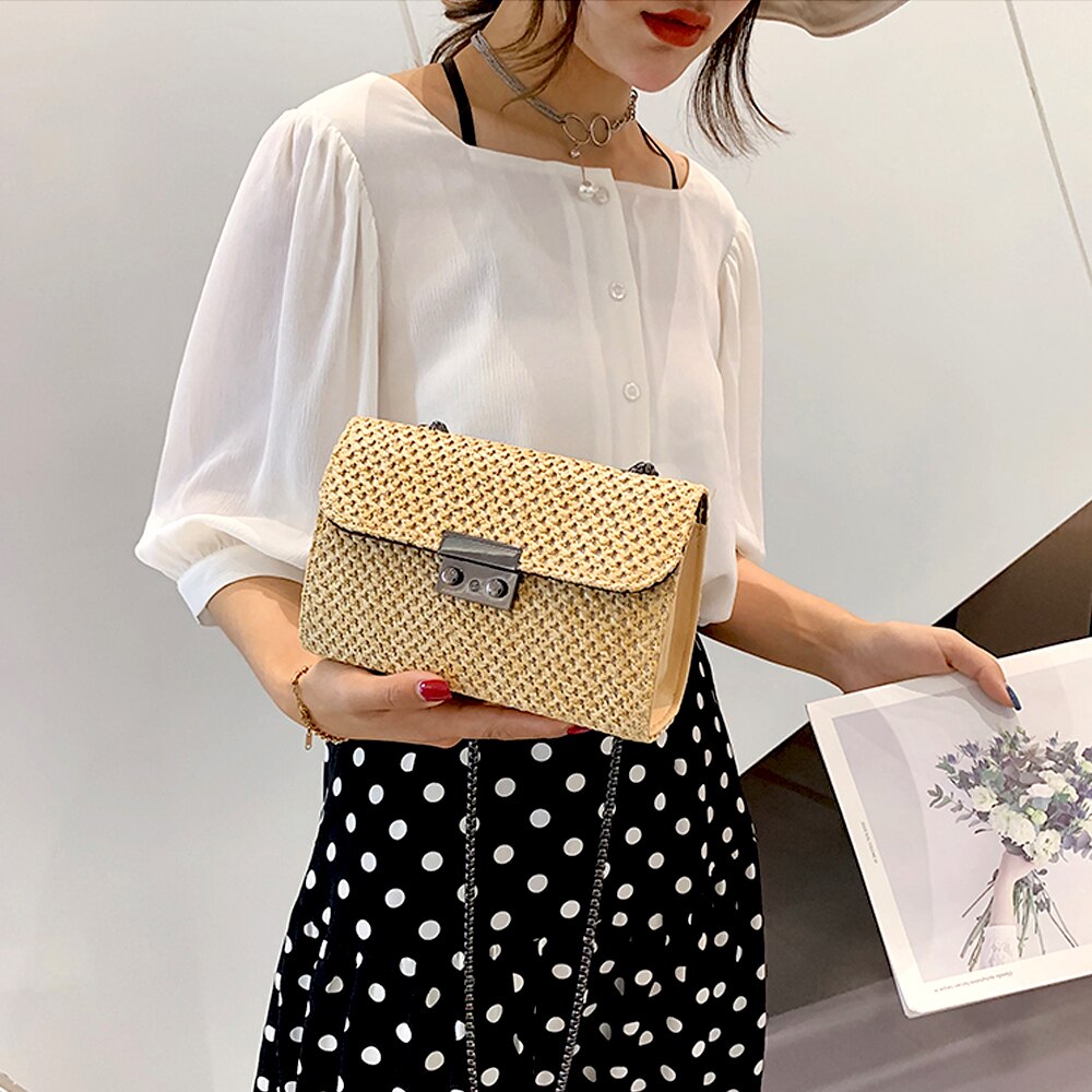Mode Zomer Stro Geweven Tassen Lady Crossbody Tas Bohemen Flap Handtas Schoudertas