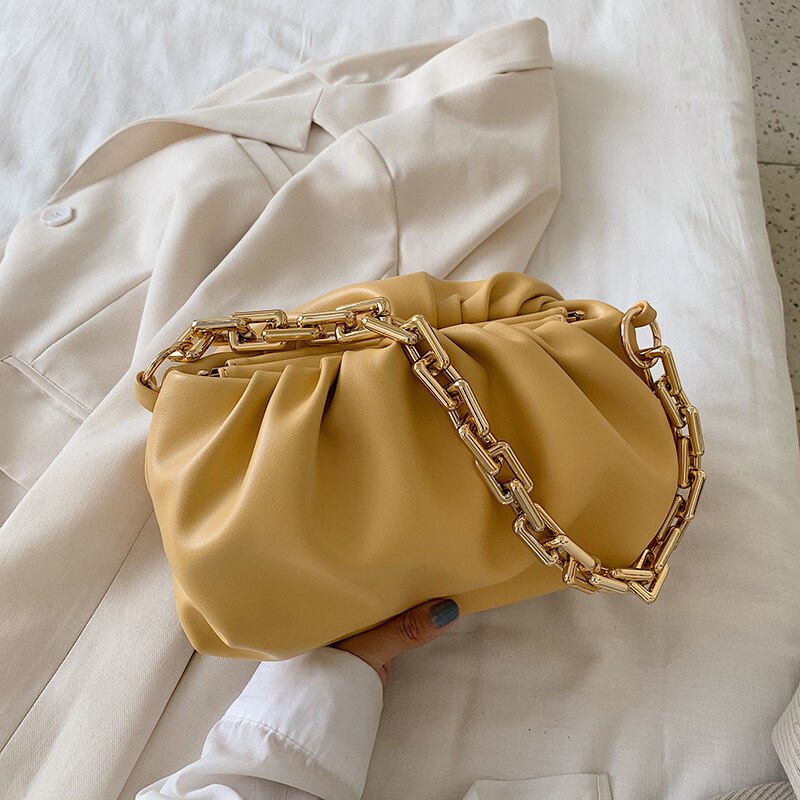 [EAM]-bandoleras con cadena dorada para mujer, bolsa nube de lujo, bolsa de mensajero tipo bandolera, bolso de mano para , HM112,: yellow