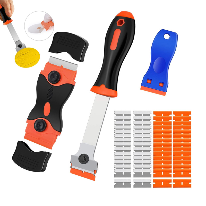 Raspador de lâmina de barbear, raspador de vidro de dois gumes com lâminas de plástico de metal, raspador multiuso para remover decalques adesivos