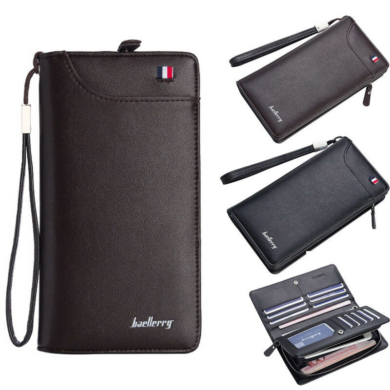 Herenportemonnee met grote capaciteit, lange, effen kleur, retro, klassiek pu-leer, kaarthouder