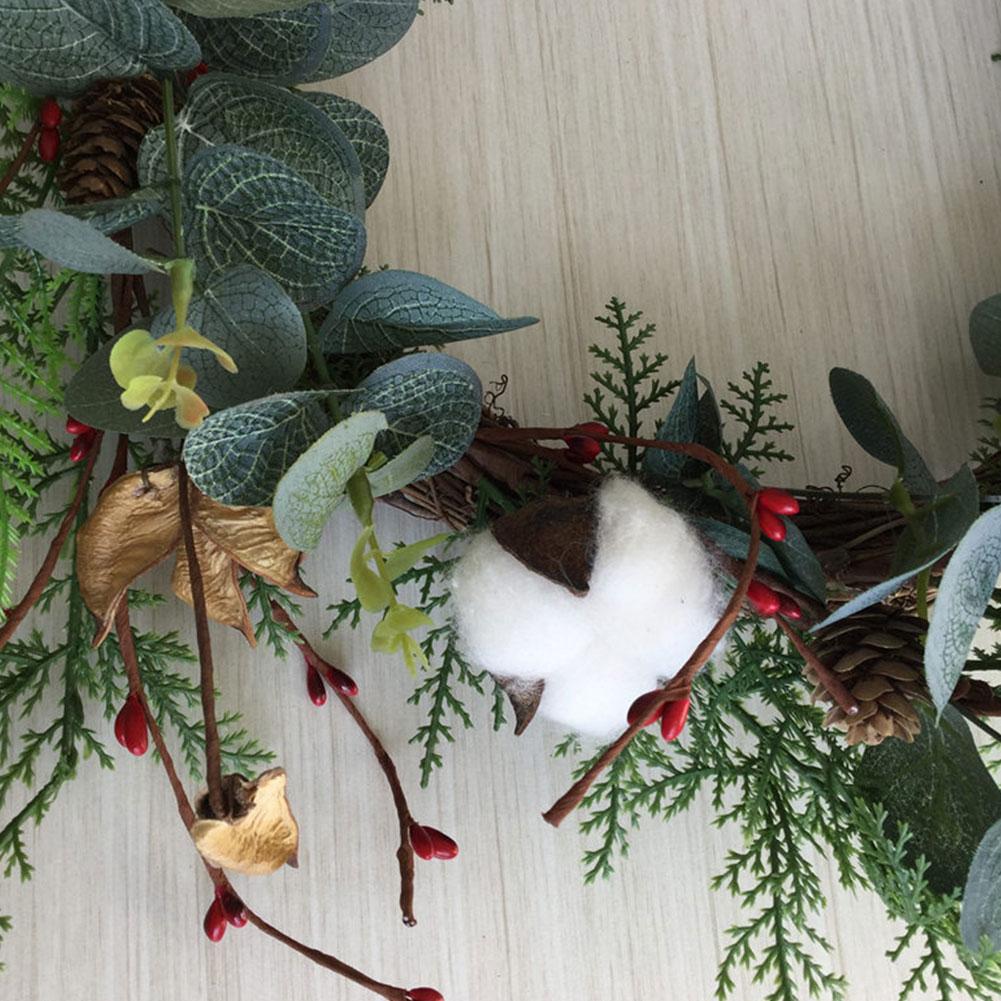 Artificial Green Leaf Wreath Eucalyptus Cotton Wreath Festival Celebration Front Door Wall Fireplace Laurel Hanger Home Decor