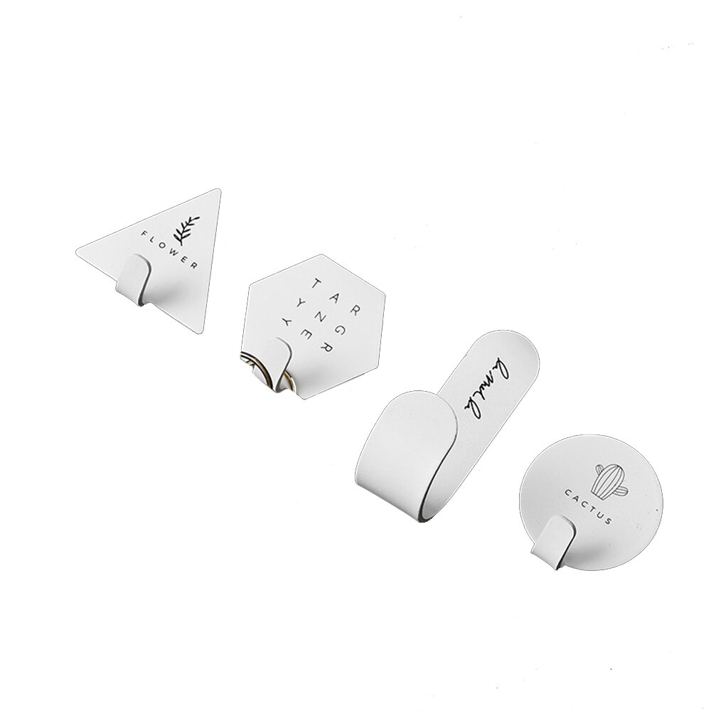 4pcs Simple Geometric Elements Key Hook Wall Coat Hanger Letter Rack Key Holder Self-adhesive Stand For Home Decoration: White