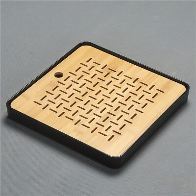 Bamboo Tea Trays-Chinese Tea Serving Kung-Fu Tea Tray Set-Melamine+Bamboo Tea tabl Tray- Drainage Water Storage Tea Set Tools: 9