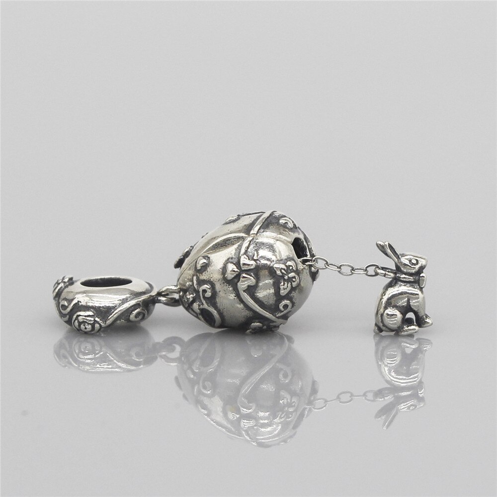 Mistel 925 Sterling Silber Ostern eier Kaninchen Baumeln Charme Europäischen Schmuck