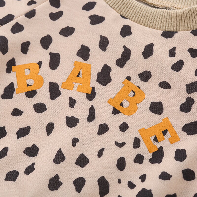 Sweat-shirt imprimé léopard pour bébé fille et garçon de 0 à 3 ans, haut ample à manches longues et col rond, avec lettres imprimées, à la , automne