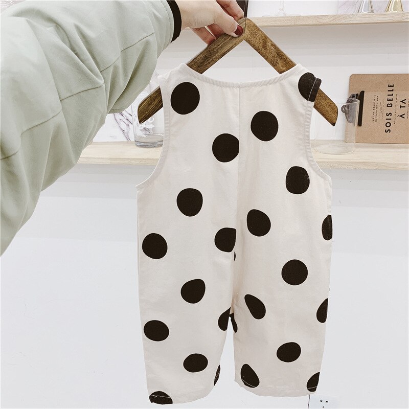WLG Boys Girls Loose Overalls Spring Summer Dot Printed Beige Sleeveless Clothes Baby Casual All Match Outfit for 1-5 Years