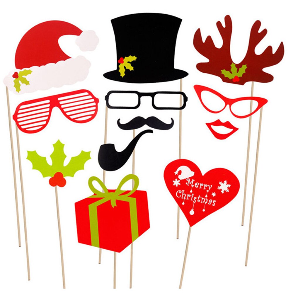 27pcs/set Christmas Photo Booth Props DIY Party Supplies Funny Party Lips Hat Antlers Glasses Beard HOHOHO Paper Photo Props