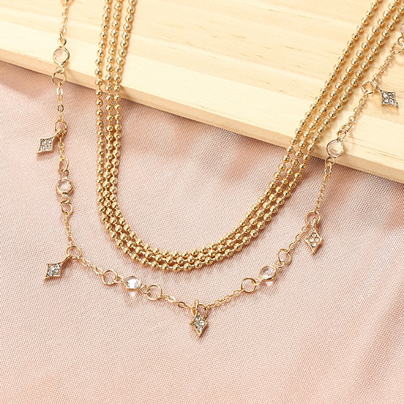 Meerlagige ketting voor vrouwen met strass steentjes statement ketting voor vrouwen met ster kralen ketting sieraden goudkleurig verjaardagsfeestje