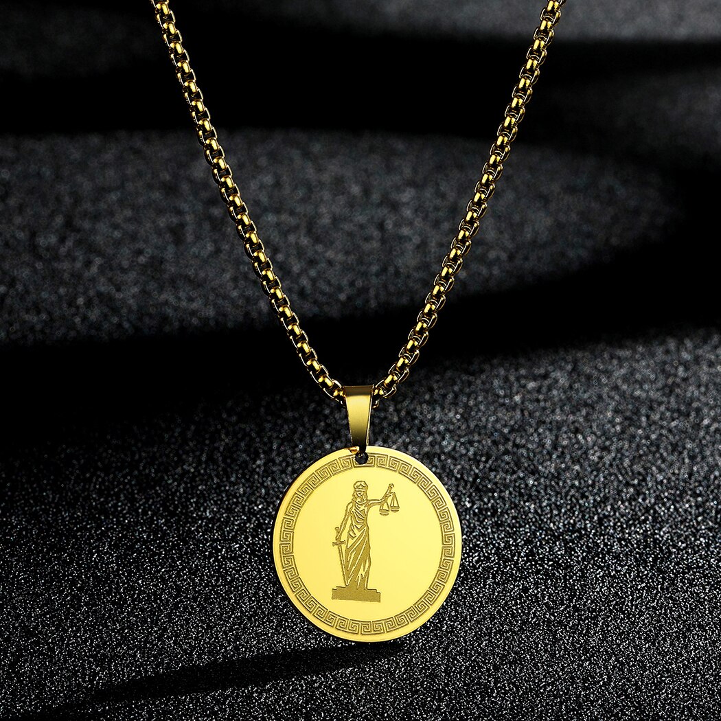 Colar de aço inoxidável colar de pingente de amuleto de medalha de mulher homem themis titaness da lei divina e da ordem deusa jóias