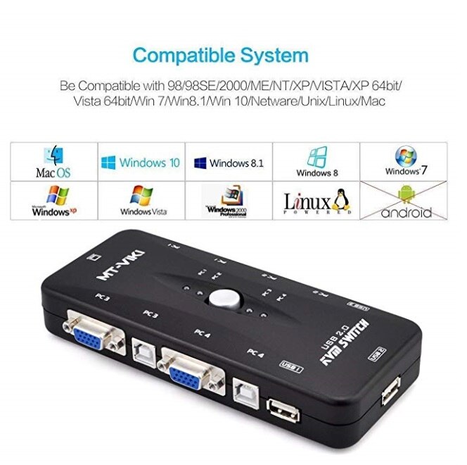 200MHz Video Monitor 4-Port USB 2.0 KVM Switch Mouse/Keyboard/VGA 1920x1440