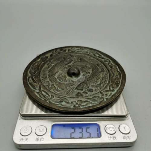 4.4 "Verzamelen China Brons Oude Decoratieve Twee Vis Pruimenbloesem Bronzen Spiegel