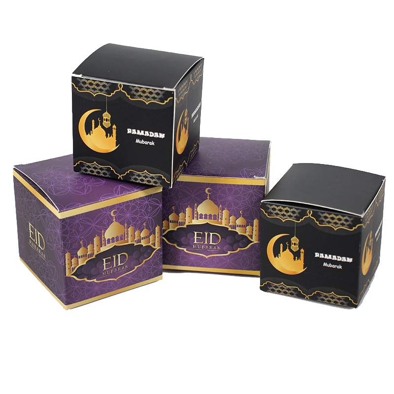 50 Stks/set Paars Zwart Eid Mubarak Vierkante Dozen Snoep Ramadan Mubarak Chocolade Geschenkdoos Moslim Festival Decoratie Benodigdheden