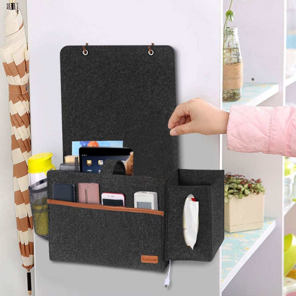 Thuisbank slaapzaalbureau antislip met tissuebox waterfleszak bedorganizer nachtkastje stapelbed vilten opbergzak