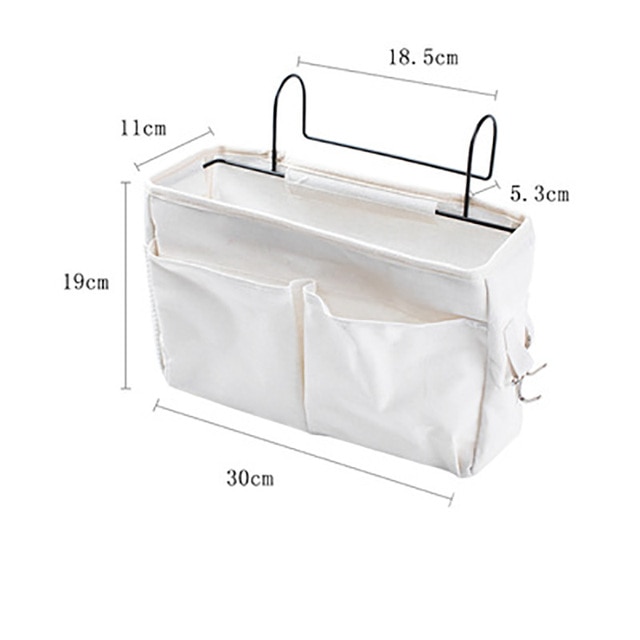 1 Pcs Bedside Hanging Storage Organizer Bedside Caddy With Metal Hooks Bunk Bed Storage Pocket For Books Phones Tablets: White
