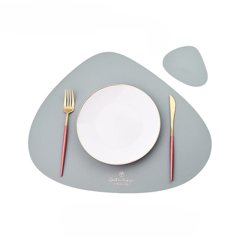 Inyahome Juego de 2 manteles individuales de piel sintética y posavasos para mesa de comedor, impermeables, lavables, manteles para mesa de cocina y cena: Azul