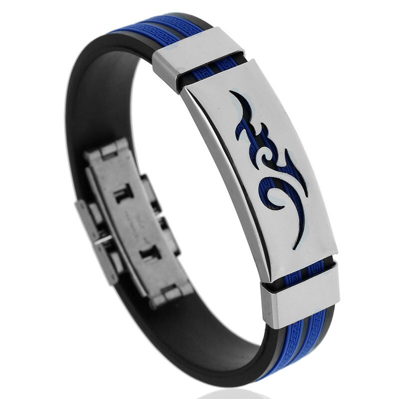 Titan stål personlighet eldmönster män svart silikon rostfritt stål magnetlås armband armband smycken: Blå