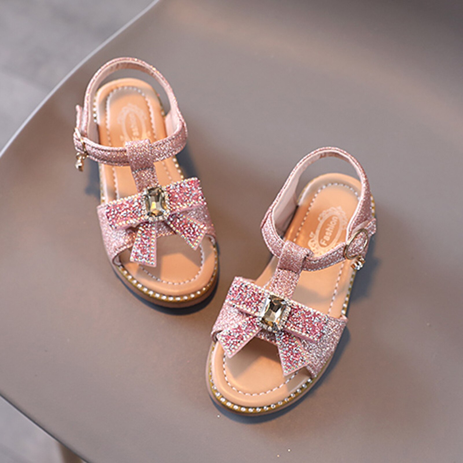 1~7 Years Kids Girls Shoes Bling Sandals Summer Beach Sandal Bowknot Children Crystal Princess Shoes Silver Baby Toddlers Sandal
