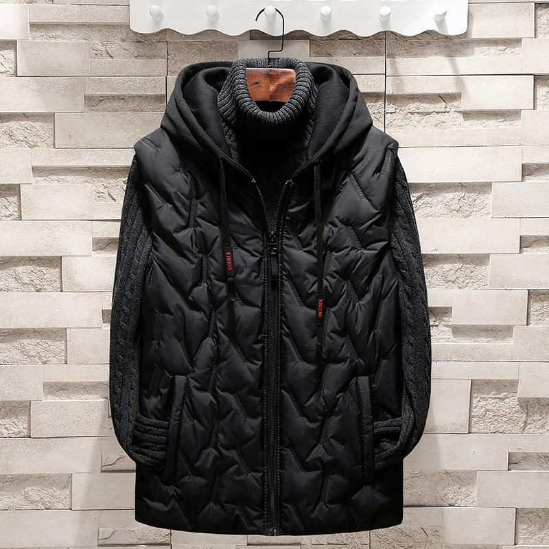 Singleroad vinter fleece vest herre ærmeløs jakke herre hættejakke herre bomulds vatteret vest vindtæt bodywarmer: Sort vest mænd / Asiatisk-xxxl