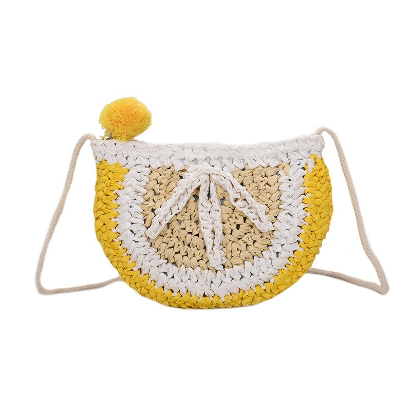 Kids Straw Portemonnees En Handtassen Cute Fruit Watermeloen Mini Crssbody Meisjes Rotan Coin Pouch Baby Pures En Tassen: yellow