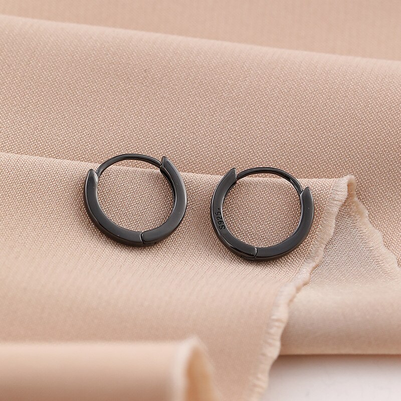 925 Sterling silber ohrring einfache schwarze runde ohr Ring ohr knochen ohr schnalle Platz rohr persönlichkeit Trend mädchen junge ohr schmuck: 1 Paar Schwarz 10mm