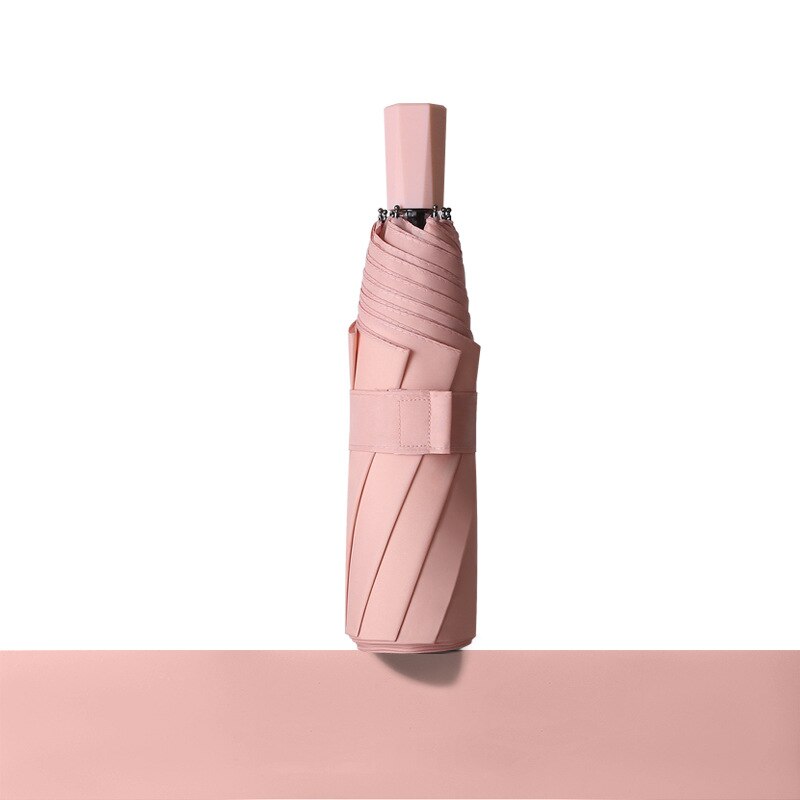 Paraguas de lluvia portátil para hombre y mujer, sombrilla de Anti UV, a prueba de viento, plegable, 8 varillas: Umbrella Pink
