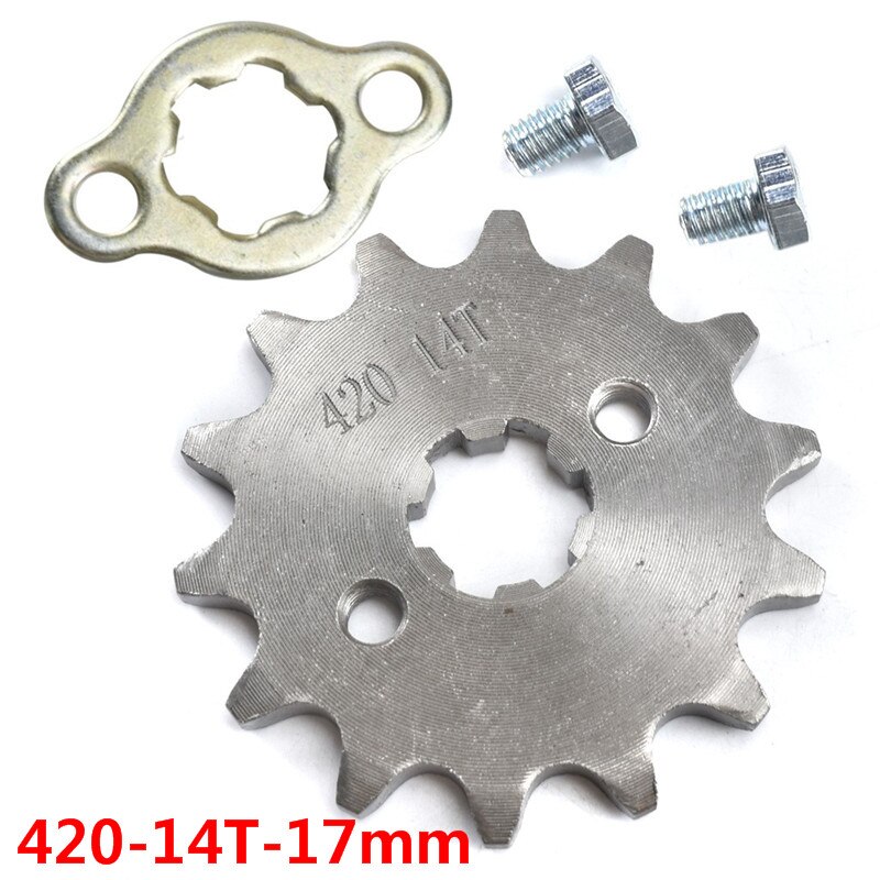Tdpro 420 kedja 14t/15t/16t/17t 17mm främre motorhjul kugghjul passform motorcykel atv gokart 50cc 70cc 90cc 110c 125cc pit dirt bike: 14t