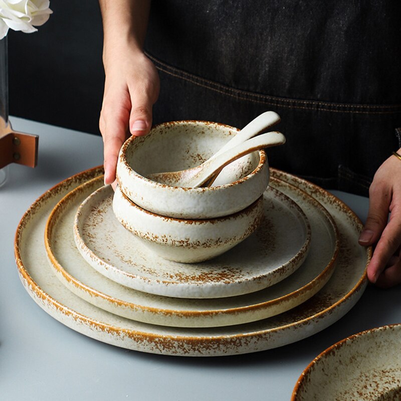 Vintage Ceramic Dinner Plate Home High-end Tableware Steak Plates and Bowls Dessert Dishes Breakfast Dish Milk Mug