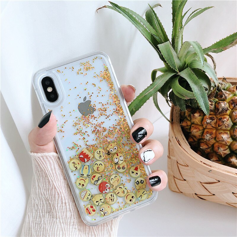 Liquid Water Case for iPhone 11 Pro MAX Dynamic Quicksand Glitter Smile Face Soft Case for iPhone 6S 7 8 Plus X XS MAX XR Cover
