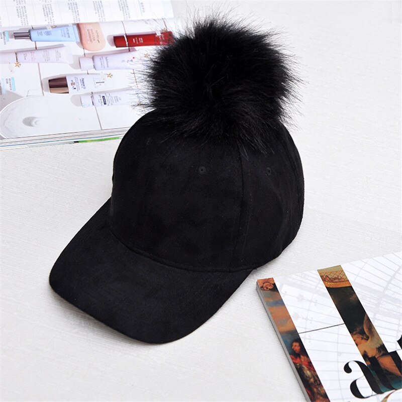 Inverno Pompon Rosa In Pelle Scamosciata Donne del Berretto Da Baseball Autunno Casual Streetwear Nero Elegante Cappello Della Protezione Del Cappello di Moda Femminile Regolabile