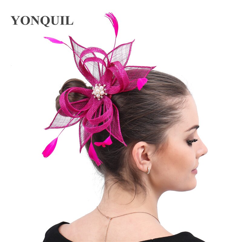 Blanc Sinamay coiffure de mariage pour mariée chapeau Fascinator cheveux accessoires épingle à cheveux mariée dames nouvelle chapeaux: magenta