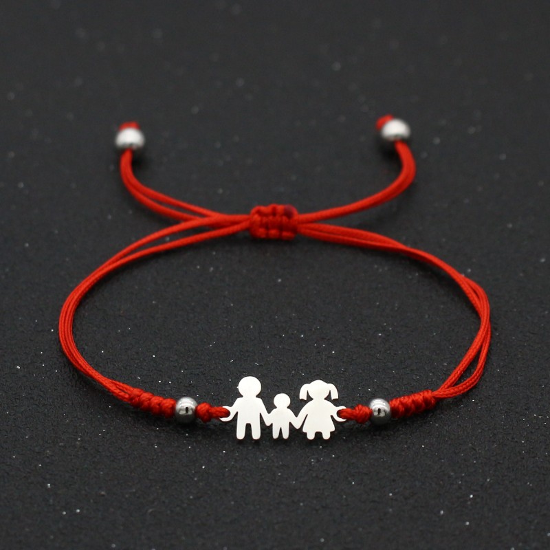 Rvs Charm Armbanden Voor Familie Vader Moeder Zoon Lucky String Gevlochten Verstelbare Stellen Armbanden Voor Mannen Vrouwen Kids: Red