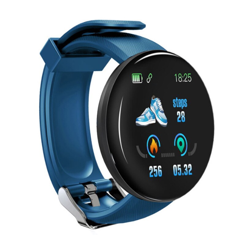 Smartband D18 Okrągły Ekran - Pulsometr, Monitor Snu, Krokomierz, Powiadomienia: Niebieski