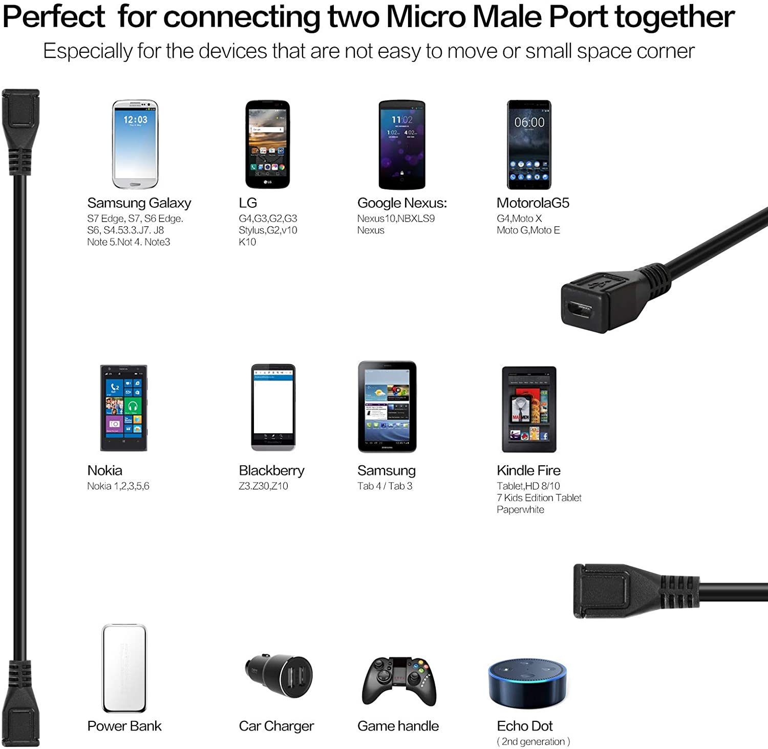 25cm USB 2.0 Micro 5 Pin 5P Female to Female Socket Short Extension Adapter Cable