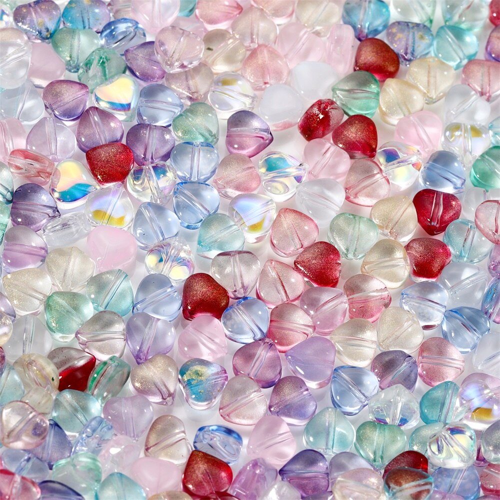 20-50pcs 6.4/9.6mm Transparent Star Heart Shape Glass Beads Colorful Loose Spacer Bead For Jewelry Makeing DIY Handmade Bracelet