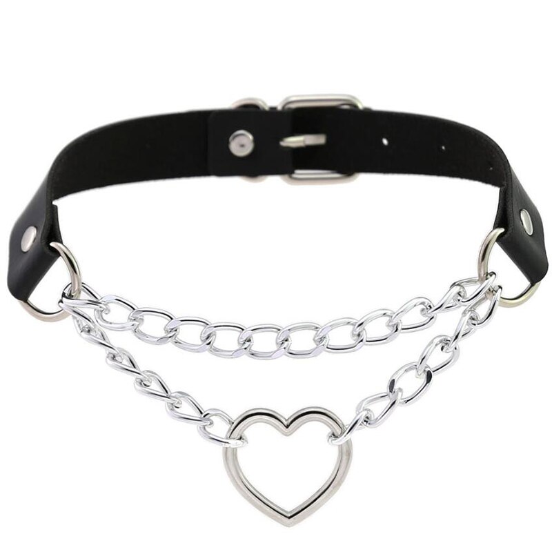 Punk Kühlen Hiphop gotisch Herz Kette Halsband Kragen Harajuku Halsband Frauen Leder Schnalle Chocker Emo Kawaii Schmuck Zubehör: Schwarz