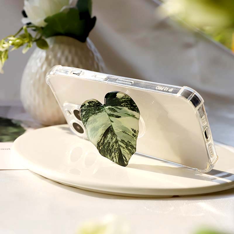 Griptok Bracket Socket Folding Grip Pretty Leaf Acrylic Phone Holder mobile phone stand simulation plant leaves